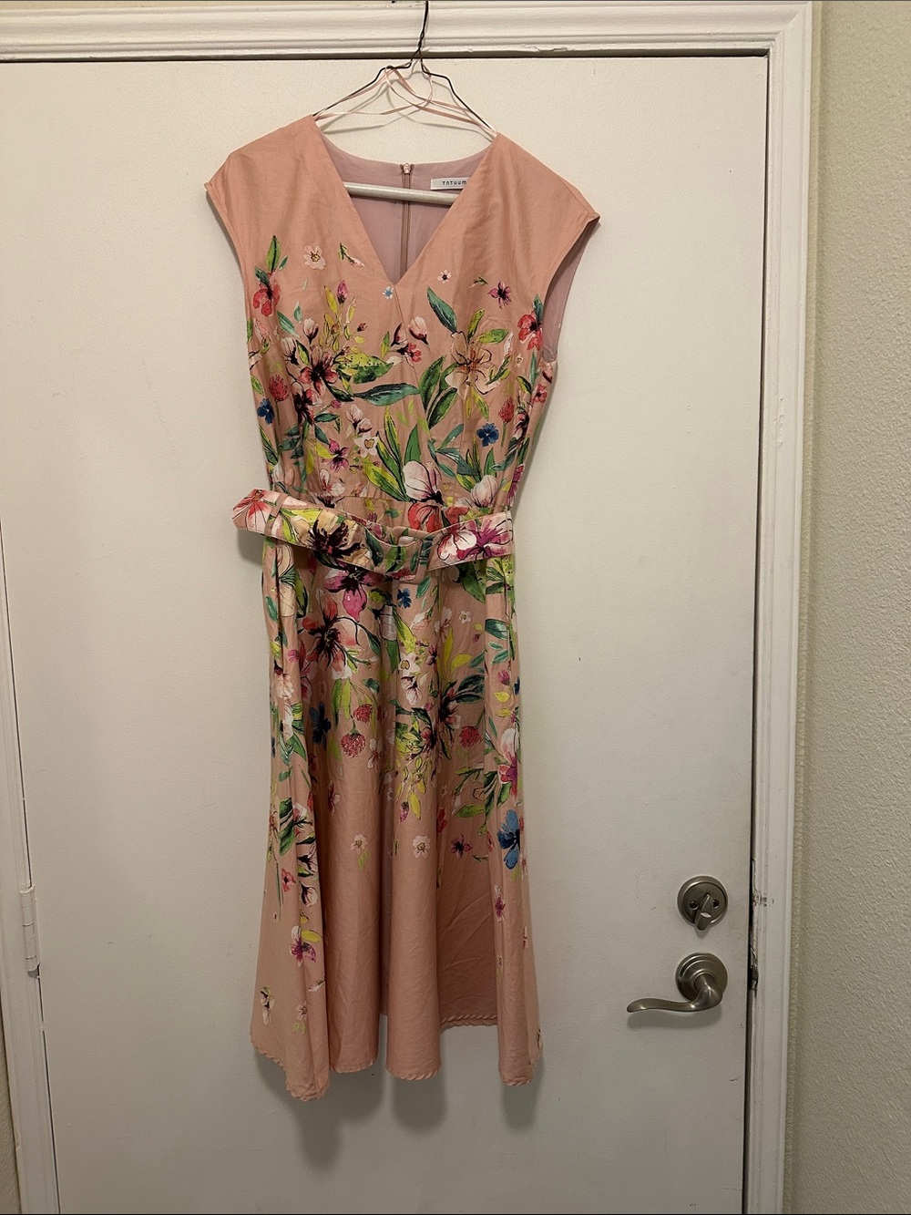 Floral Belted Blush Pink Midi Dress